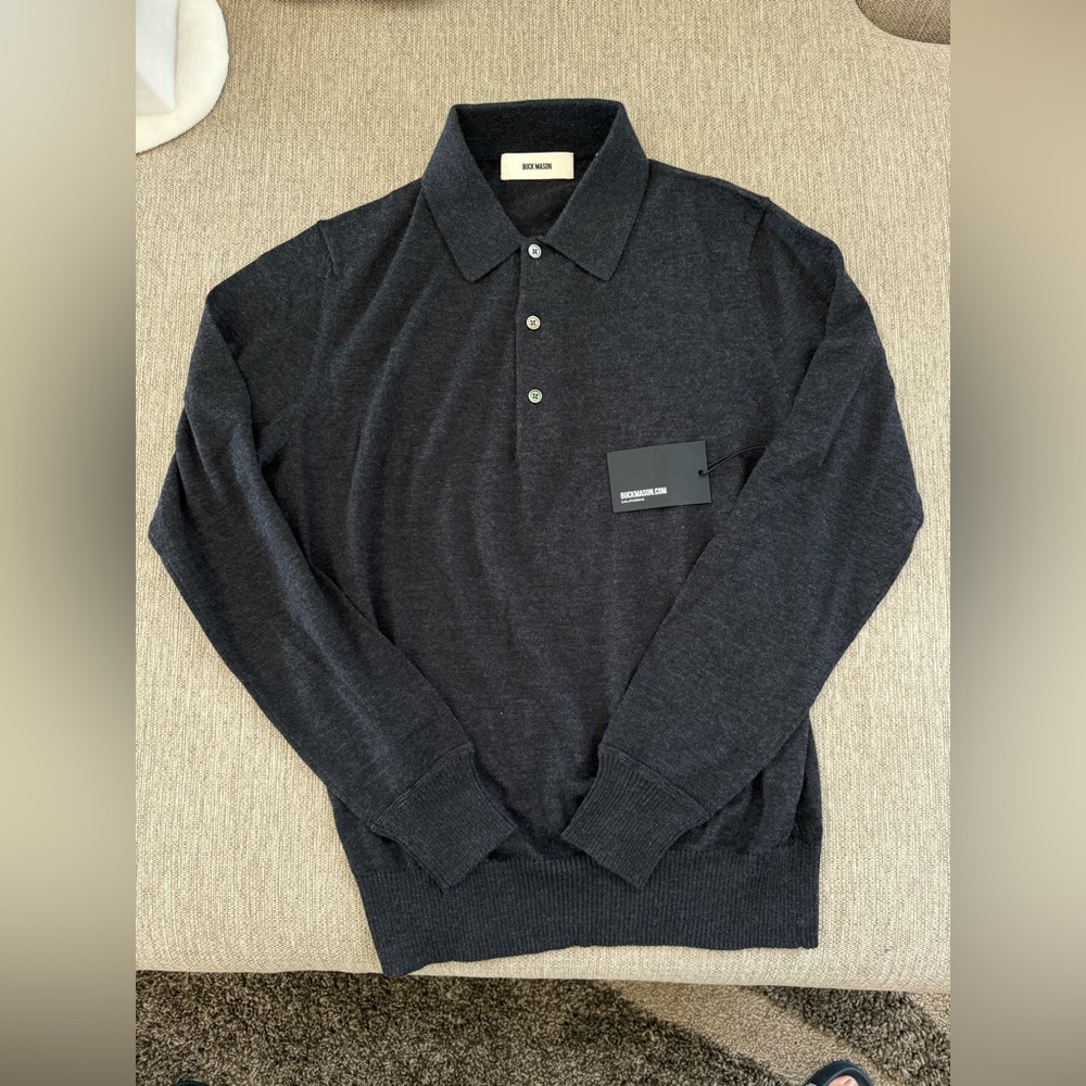 New Buck Mason 100% California Cashmere Long Sleeve Polo Shirt Small $228